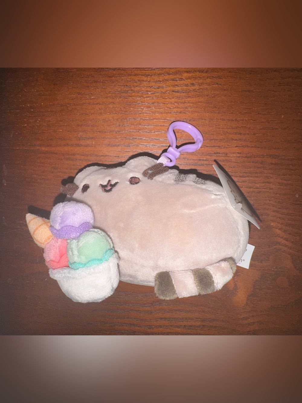 Pusheen Plush Ice Cream Clip-On Keychain - Pink & Purple